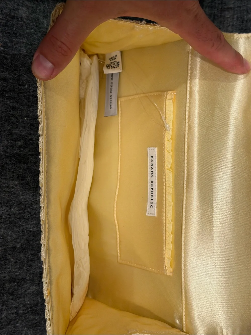 Vintage Banana Republic Women's Canary Yellow Clutch White Lace Overlay NWT New - Picture 8 of 9
